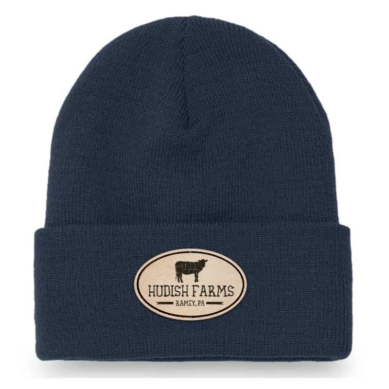 Leather Patch Beanie (Navy with Natural Leather) Main Image